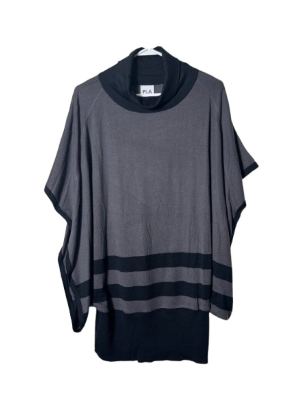 Planet by Lauren G gray black mockneck poncho sweater women's OS